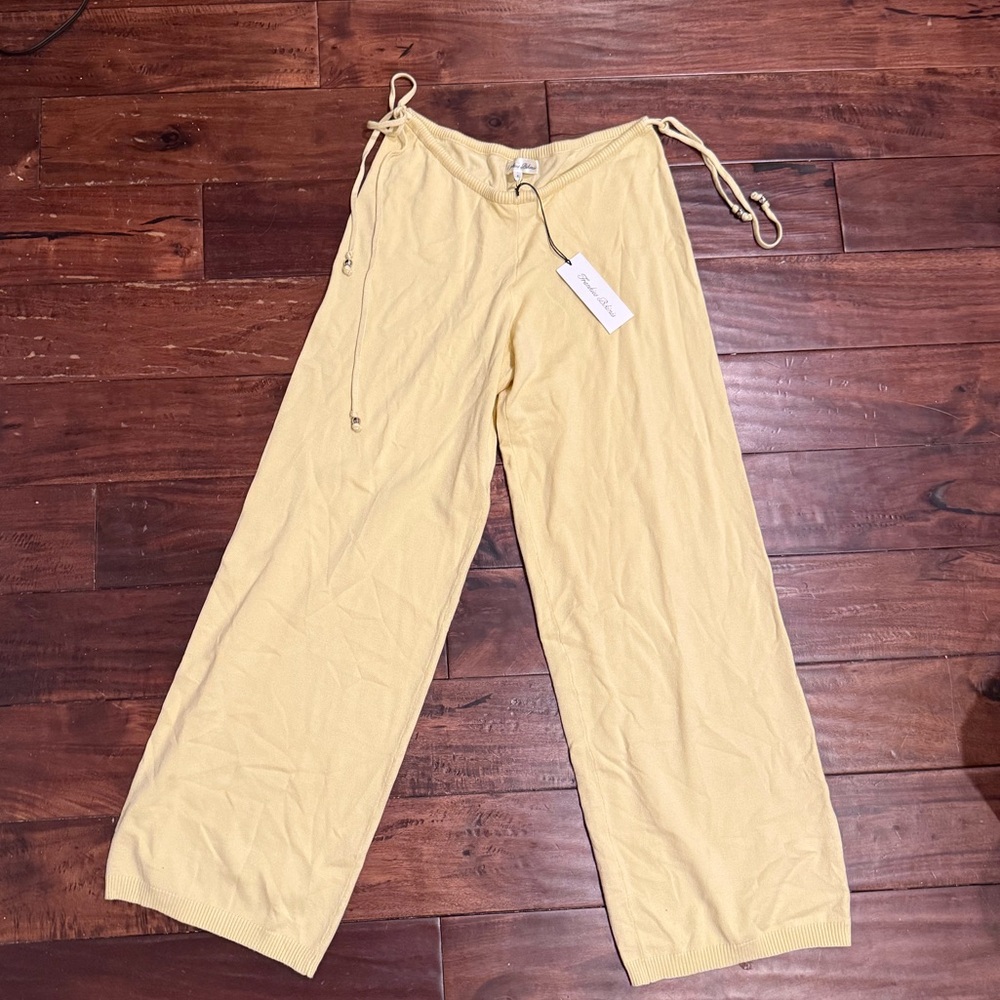 Frankie’s bikinis breeze butter-yellow knit wide leg pants
